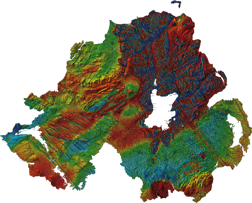 Magnetic map picks out basalt dykes and basic lavas (red)